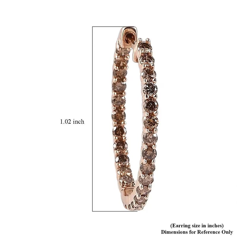 Luxoro Natural Champagne Diamond I3 2.00 ctw Inside Out Hoop Earrings in 10K Rose Gold