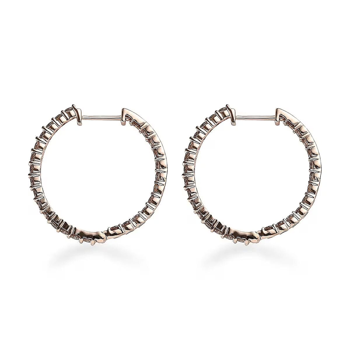 Luxoro Natural Champagne Diamond 2.00 ctw Inside Out Hoop Earrings in 10K Rose Gold image number 7