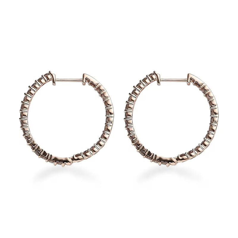 Luxoro Natural Champagne Diamond I3 2.00 ctw Inside Out Hoop Earrings in 10K Rose Gold