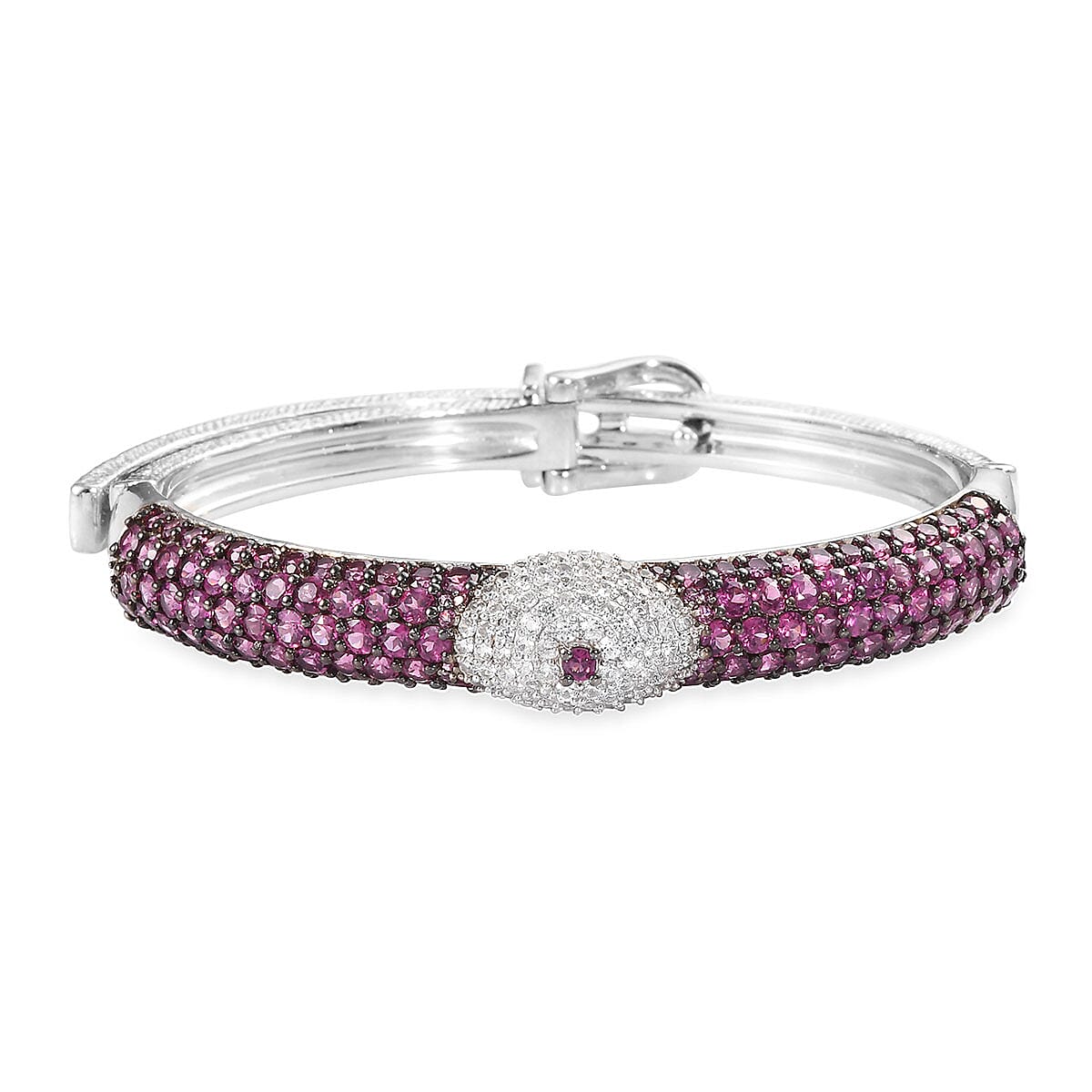 11 CTW Orissa Rhodolite Garnet and Zircon Adjustable Buckle Bangle Bracelet in Platinum Over Sterling Silver 7.25 Inch
