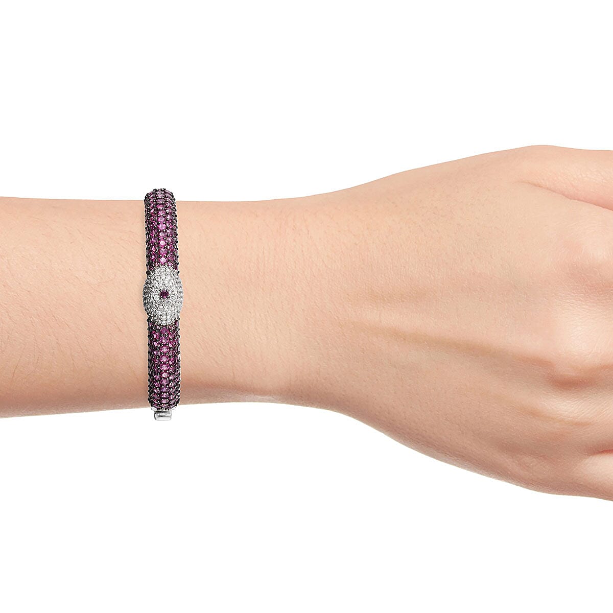 11 CTW Orissa Rhodolite Garnet and Zircon Adjustable Buckle Bangle Bracelet in Platinum Over Sterling Silver 7.25 Inch