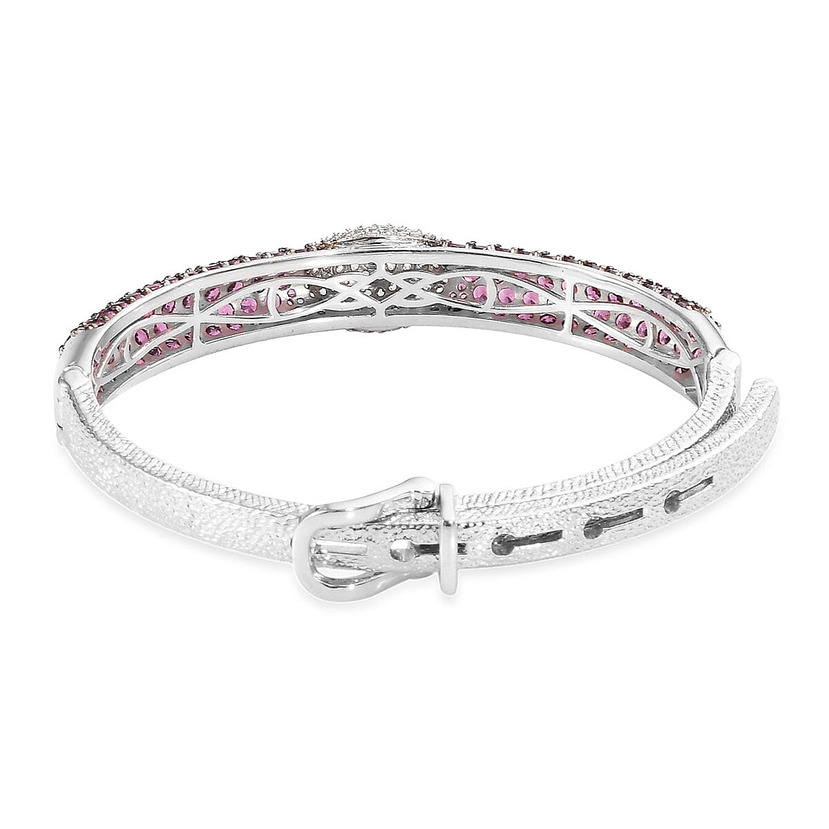 11 CTW Orissa Rhodolite Garnet and Zircon Adjustable Buckle Bangle Bracelet in Platinum Over Sterling Silver 7.25 Inch