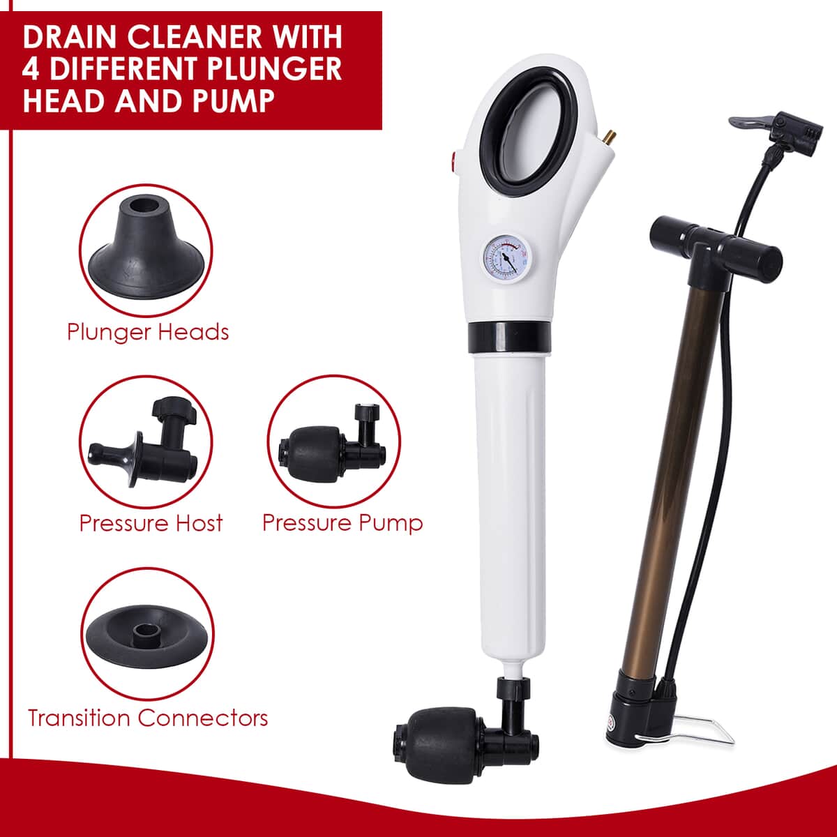 New Innovation Drain Cleaner with 4x Different Plunger Heads & Pump (Airpressure:0.6MPA) image number 2