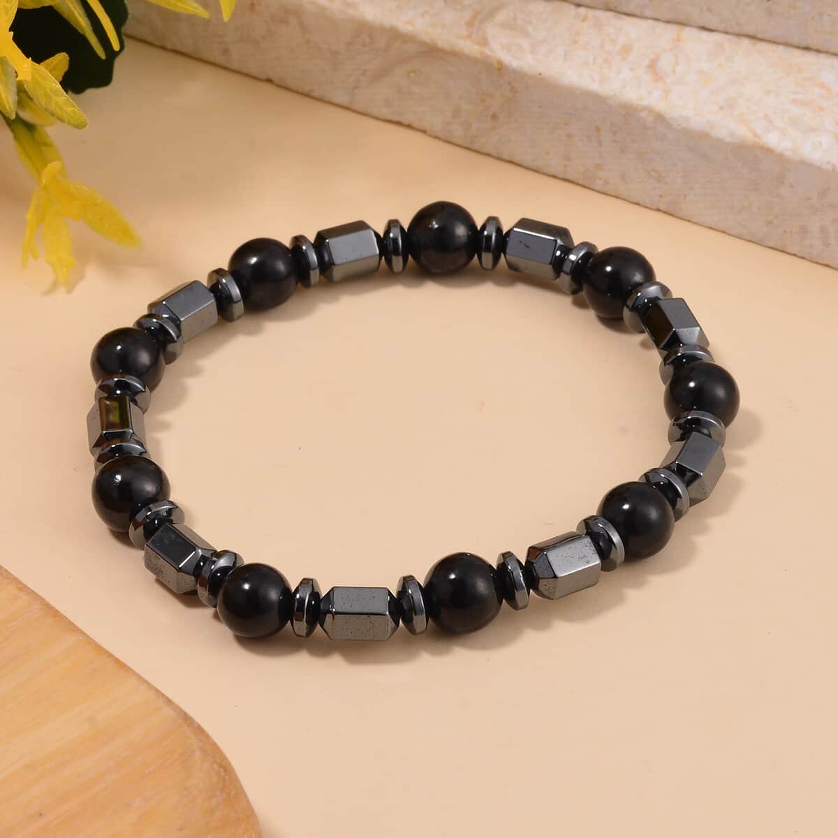 Shungite and Magnetic Hematite Stretch Bracelet 121.50 ctw image number 1