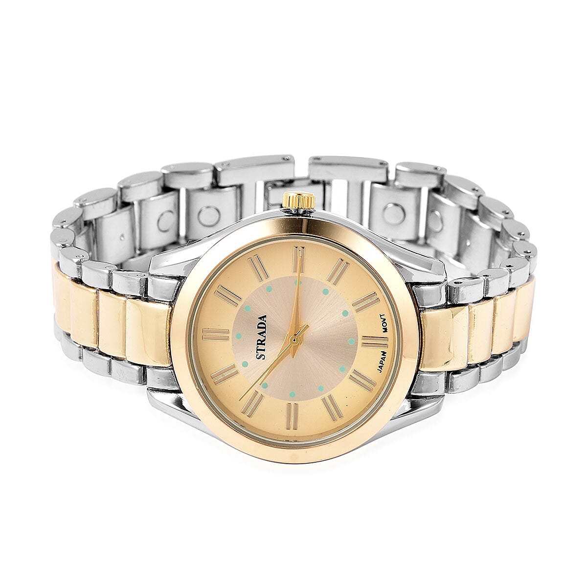 Strada Japanese Movement Watch with Goldtone & Silvertone Magnetic Strap and Stainless Steel Back image number 3