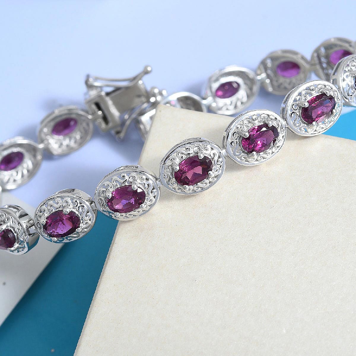 8.96 ctw Orissa Rhodolite Garnet Bracelet in Platinum Over Sterling Silver (6.50 In) image number 1