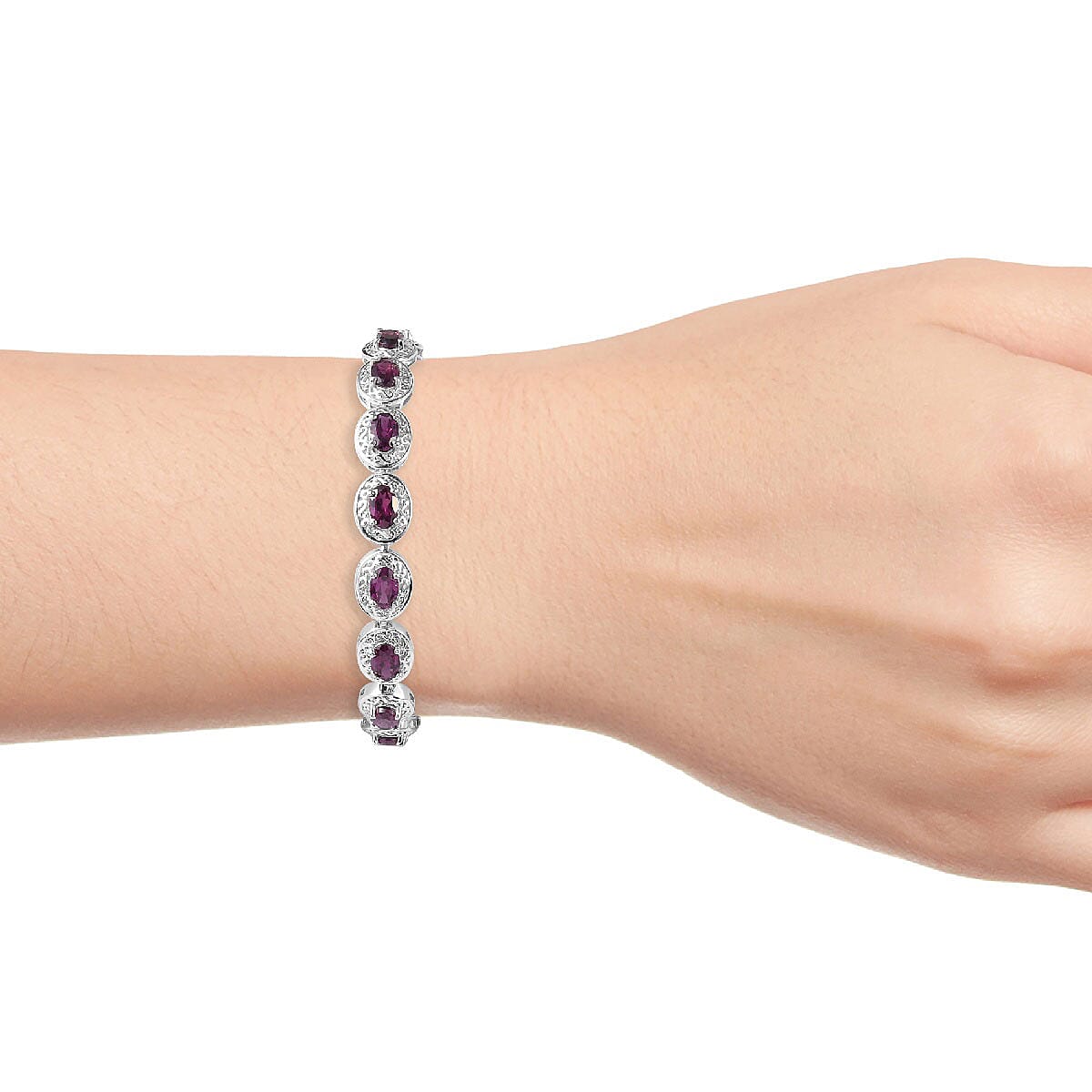 8.96 ctw Orissa Rhodolite Garnet Bracelet in Platinum Over Sterling Silver (6.50 In)