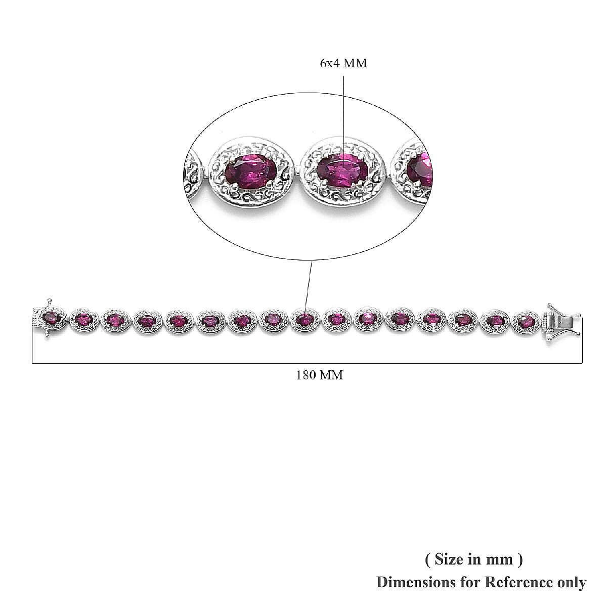 8.96 ctw Orissa Rhodolite Garnet Bracelet in Platinum Over Sterling Silver (6.50 In)