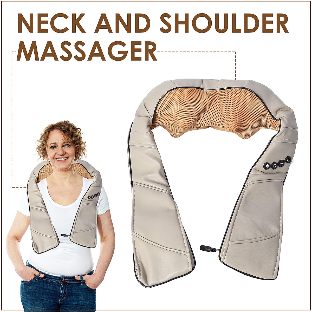 Homesmart Beige Shiatsu Neck and Shoulder Massager with Heating and Speeding Adjustment image number 1