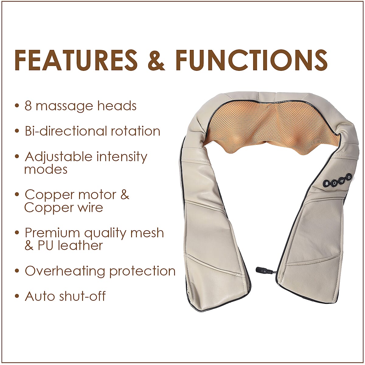 Homesmart Beige Shiatsu Neck and Shoulder Massager with Heating and Speeding Adjustment image number 3