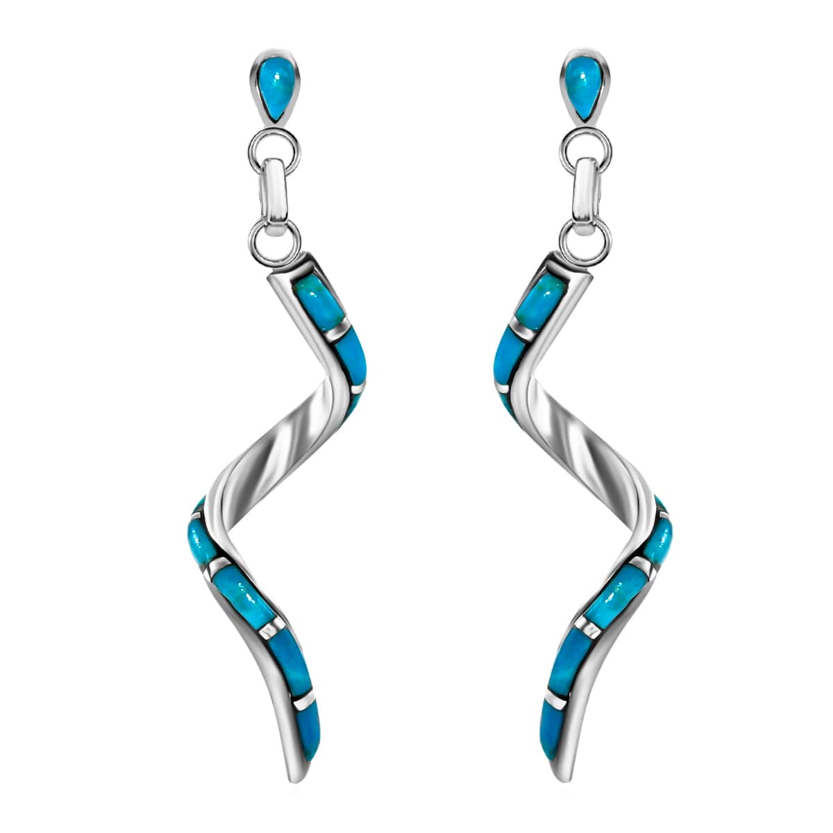 Santa Fe Style Kingman Turquoise Swirl Earrings in Sterling Silver 2.00 ctw image number 0