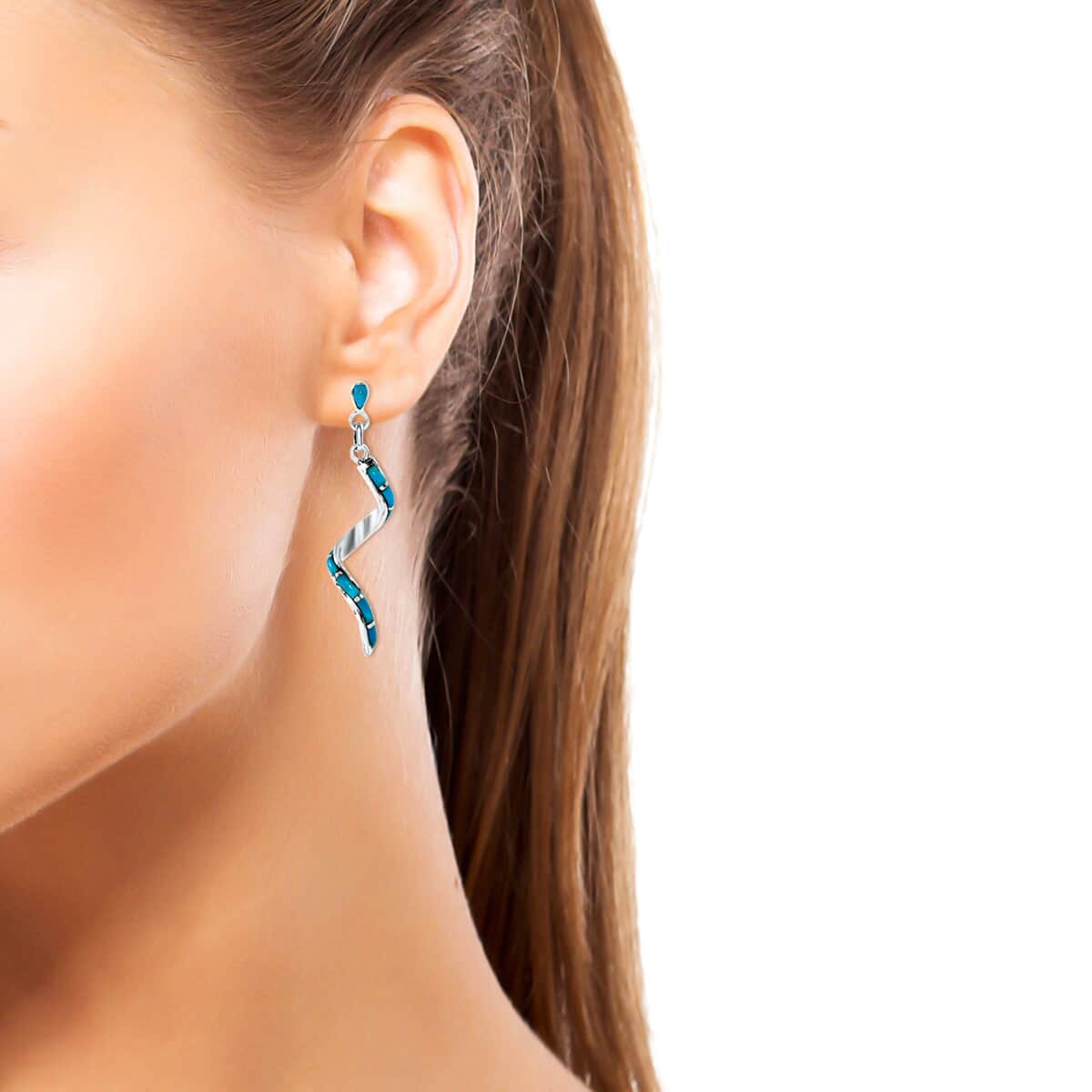 Santa Fe Style Kingman Turquoise Swirl Earrings in Sterling Silver 2.00 ctw image number 1