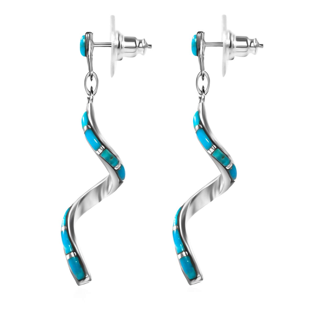 Santa Fe Style Kingman Turquoise Swirl Earrings in Sterling Silver 2.00 ctw image number 2