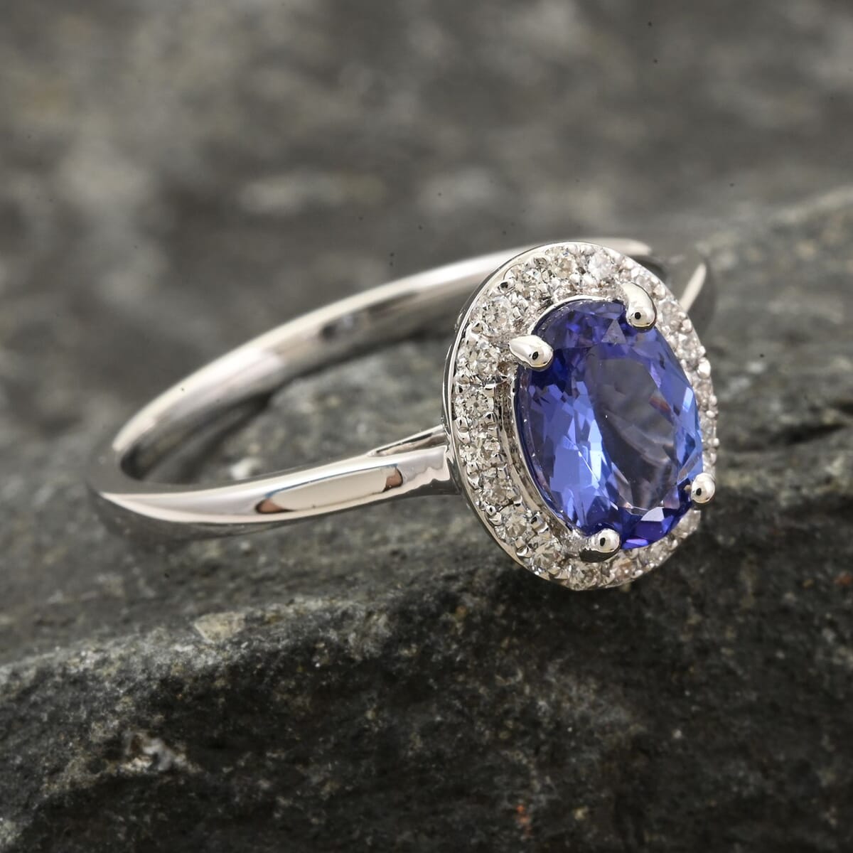 One Of A Kind Certified & Appraised Iliana 18K White Gold AAA Tanzanite and G-H SI Diamond Halo Ring (Size 7.0) 1.00 ctw image number 1