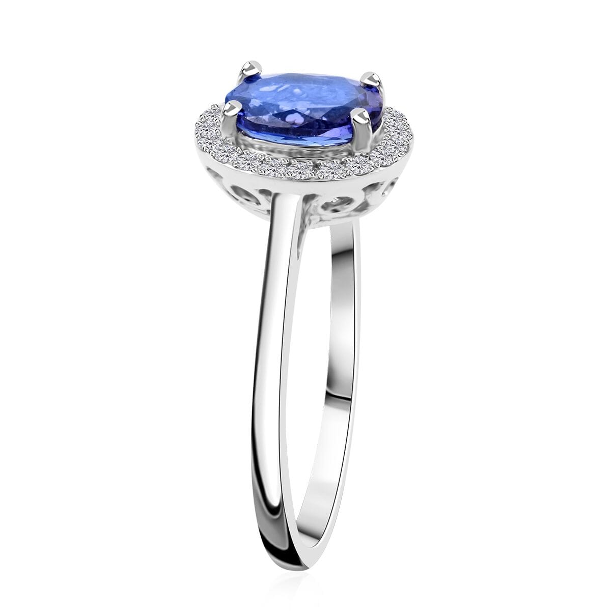 One Of A Kind Certified & Appraised Iliana 18K White Gold AAA Tanzanite and G-H SI Diamond Halo Ring (Size 7.0) 1.00 ctw image number 3