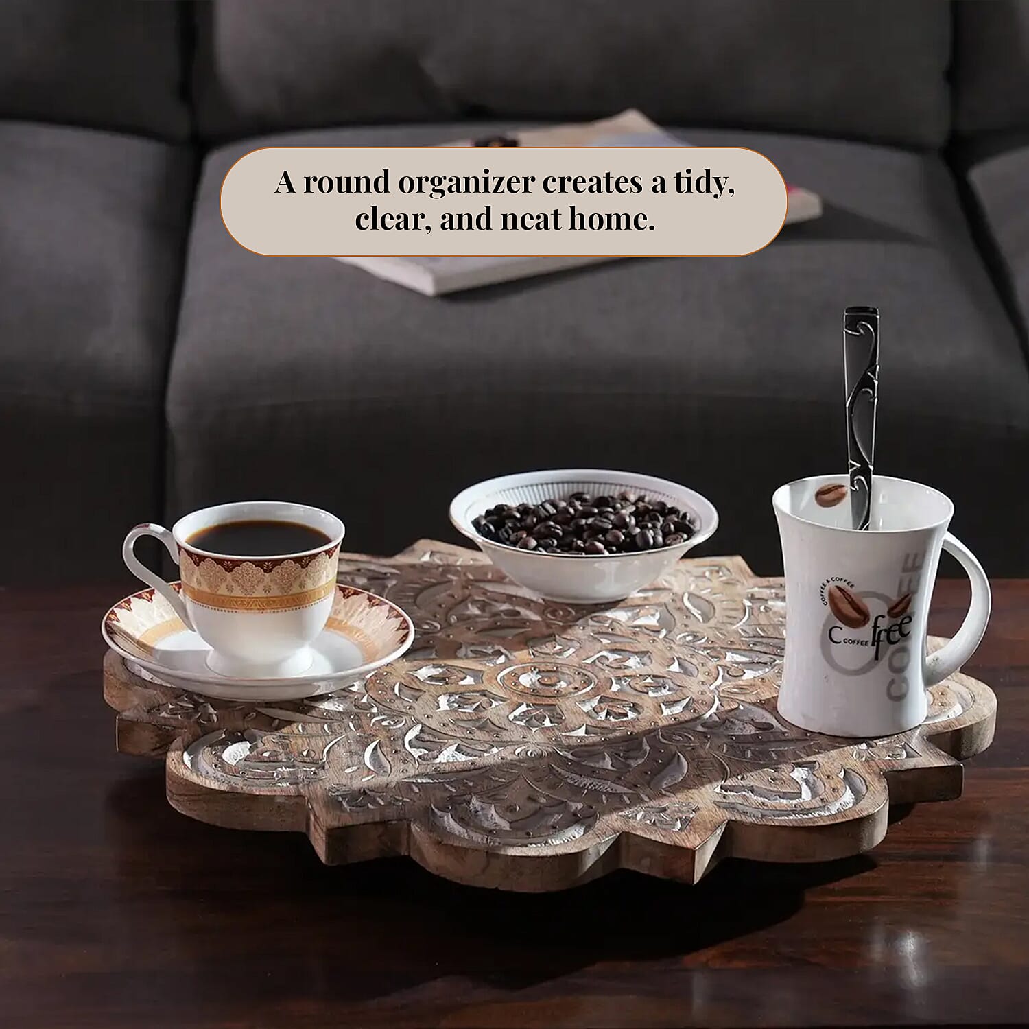 Nakkashi Handmade and Hand Carved Wooden Rotating Tray