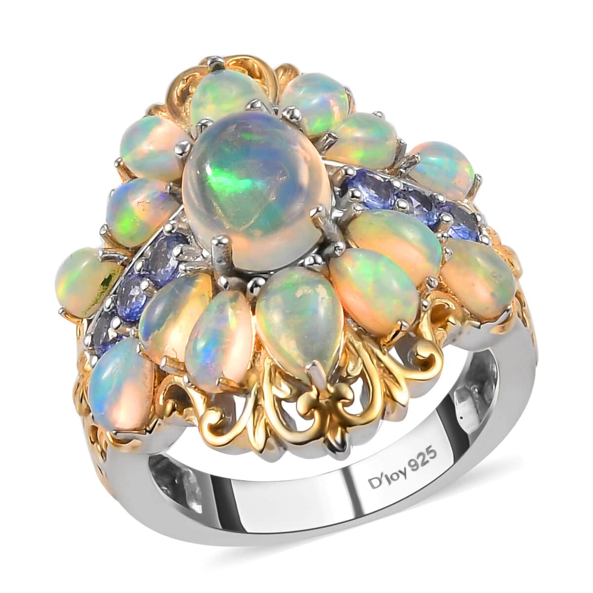Premium Ethiopian Welo Opal and Tanzanite Ring in Vermeil Yellow Gold and Platinum Over Sterling Silver (Size 6.0) 7.60 Grams 3.75 ctw image number 0