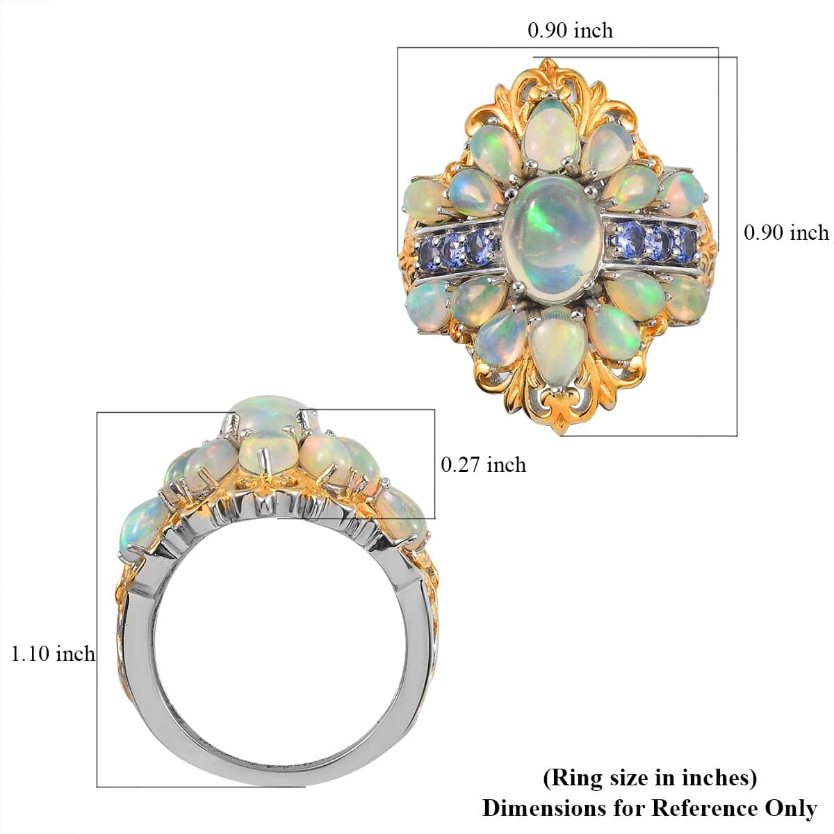 Premium Ethiopian Welo Opal and Tanzanite Ring in Vermeil Yellow Gold and Platinum Over Sterling Silver (Size 6.0) 7.60 Grams 3.75 ctw image number 5