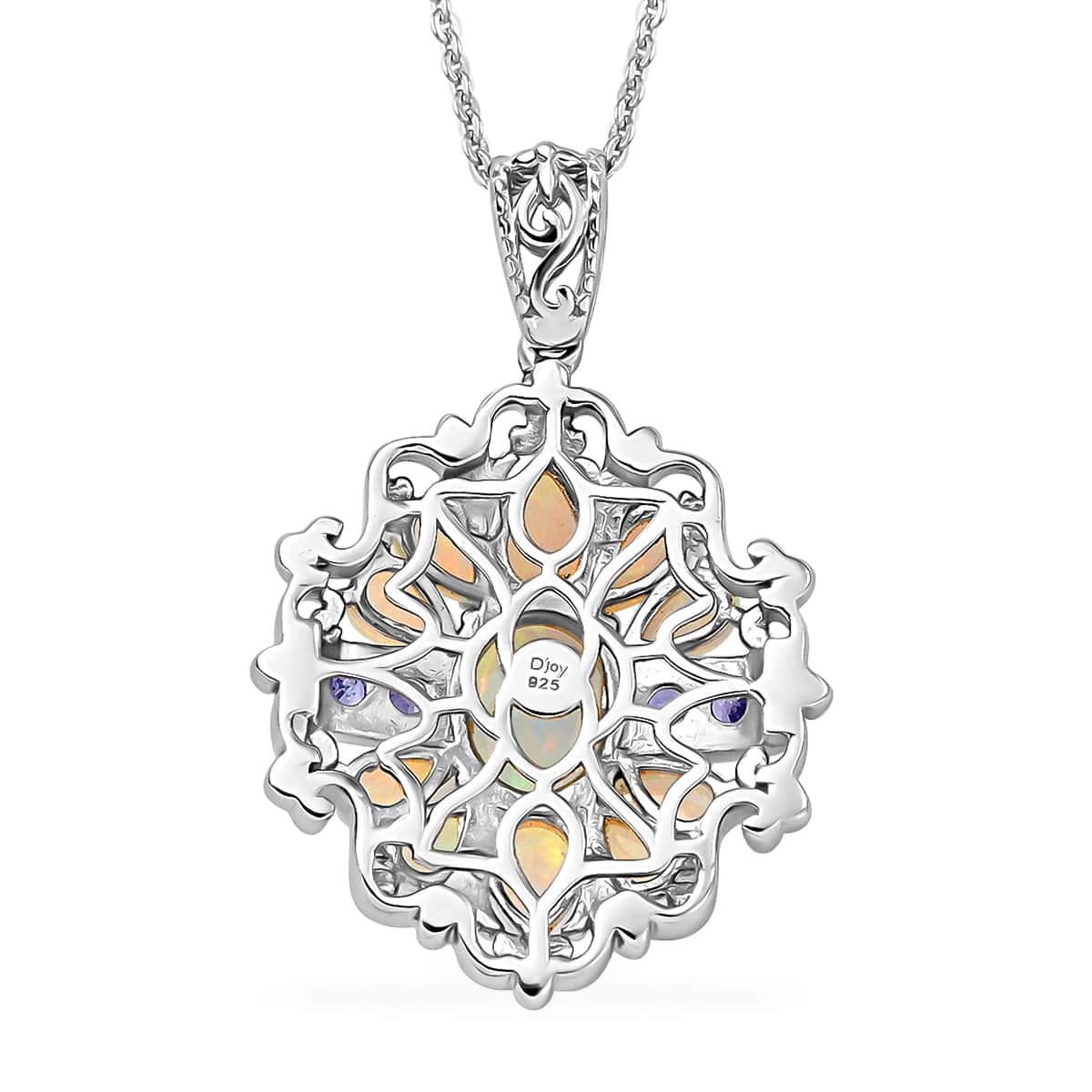 3.15 ctw Ethiopian Welo Opal and Tanzanite Pendant Necklace 20 Inch in Vermeil Yellow Gold and Platinum Over Sterling Silver image number 4