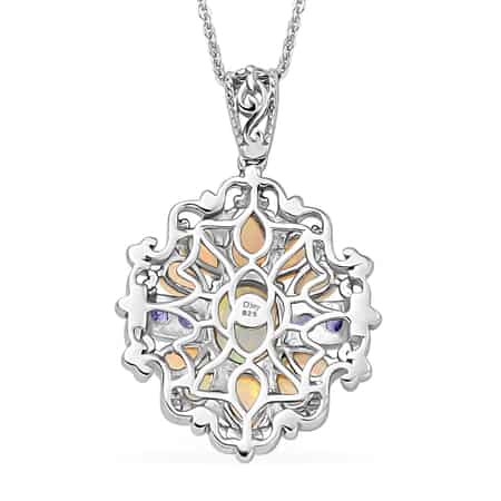 3.15 ctw Ethiopian Welo Opal and Tanzanite Pendant Necklace 20 Inch in Vermeil Yellow Gold and Platinum Over Sterling Silver image number 4