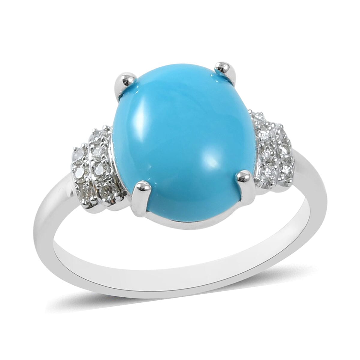 Iliana 3 ctw AAA Mined in America Natural Arizona Sleeping Beauty Turquoise and Diamond Ring in 18K White Gold (Size 10.0) 2.61 Grams