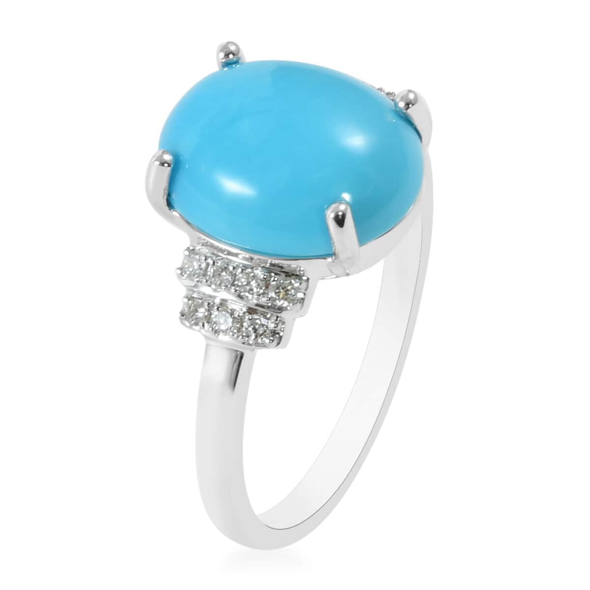 Iliana 3 ctw AAA Mined in America Natural Arizona Sleeping Beauty Turquoise and Diamond Ring in 18K White Gold (Size 10.0) 2.61 Grams image number 2