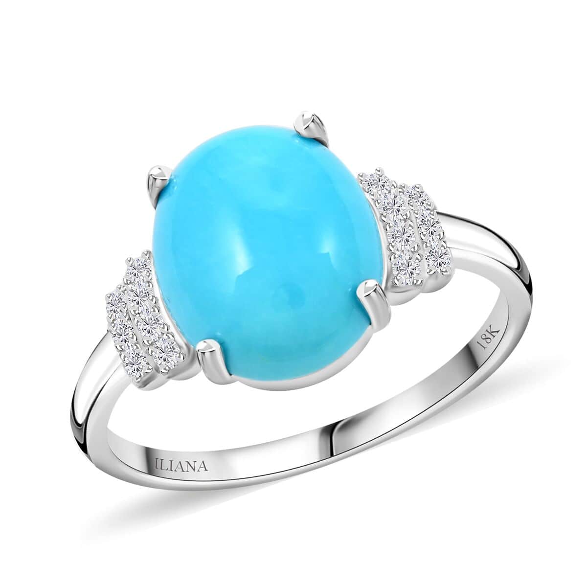 One Of A Kind Certified & Appraised Iliana 18K White Gold AAA Sleeping Beauty Turquoise and G-H SI Diamond Ring (Size 7.0) 3.00 ctw image number 0