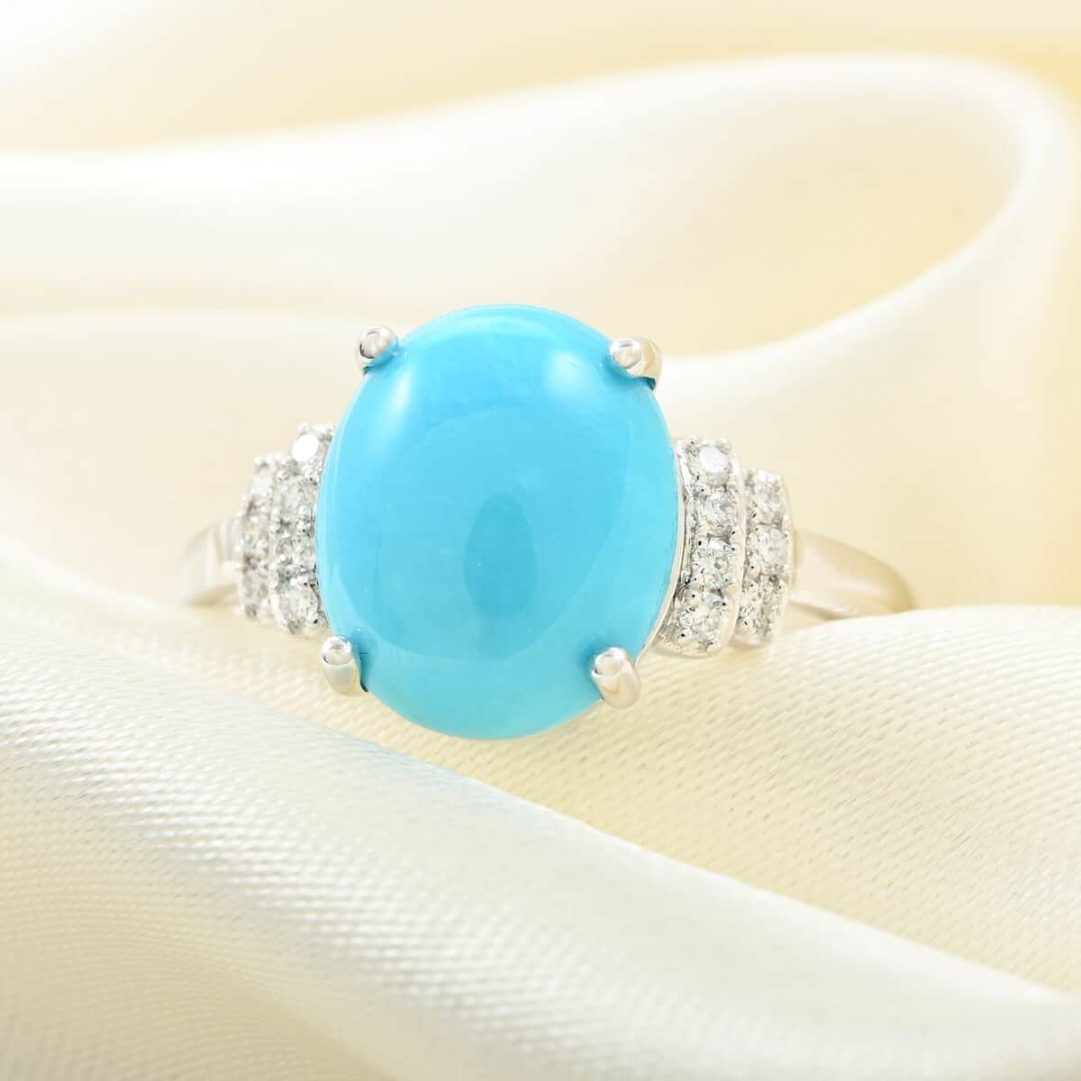 One Of A Kind Certified & Appraised Iliana 18K White Gold AAA Sleeping Beauty Turquoise and G-H SI Diamond Ring (Size 7.0) 3.00 ctw image number 1
