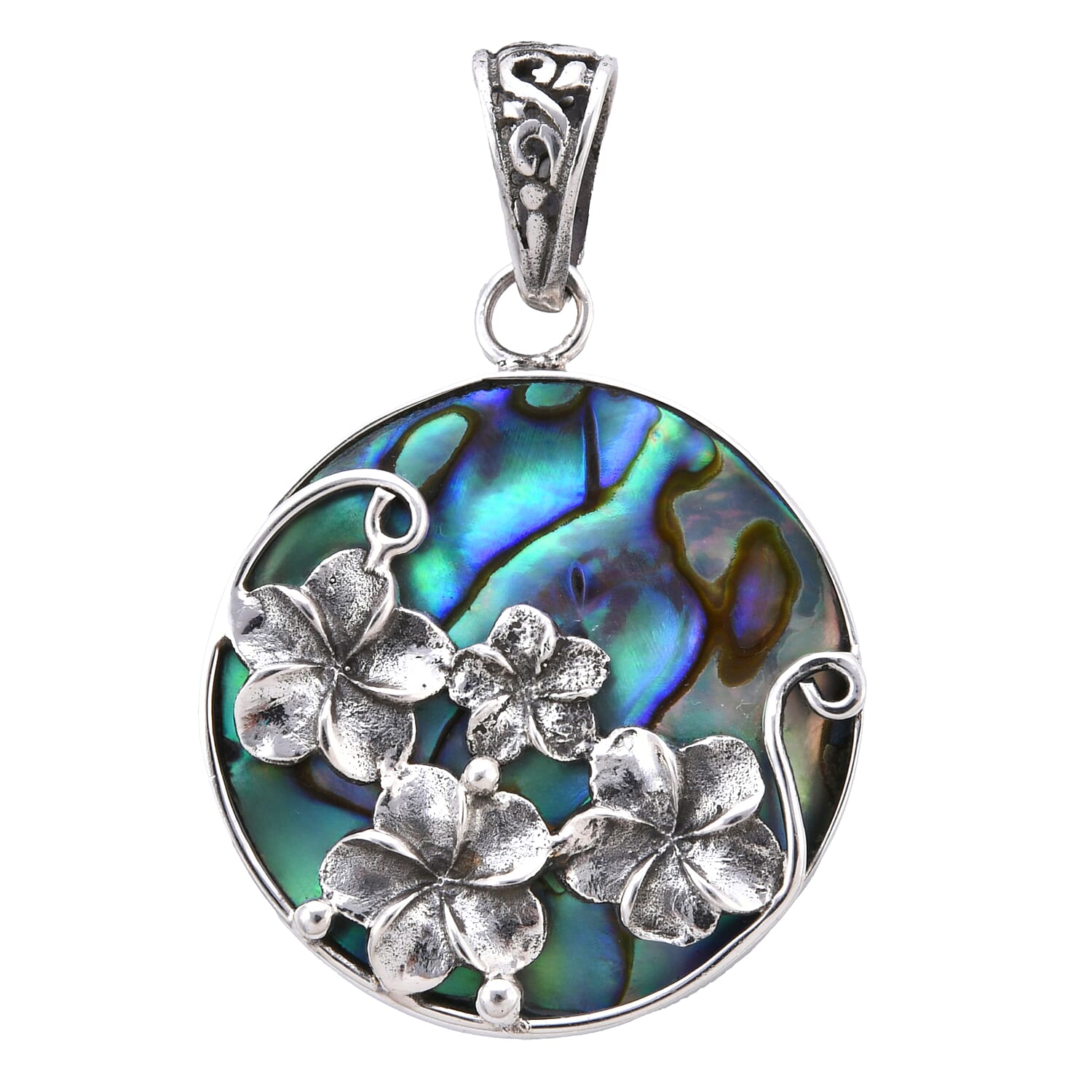 Bali Legacy Abalone Shell Round Pendant without Chain in Sterling Silver