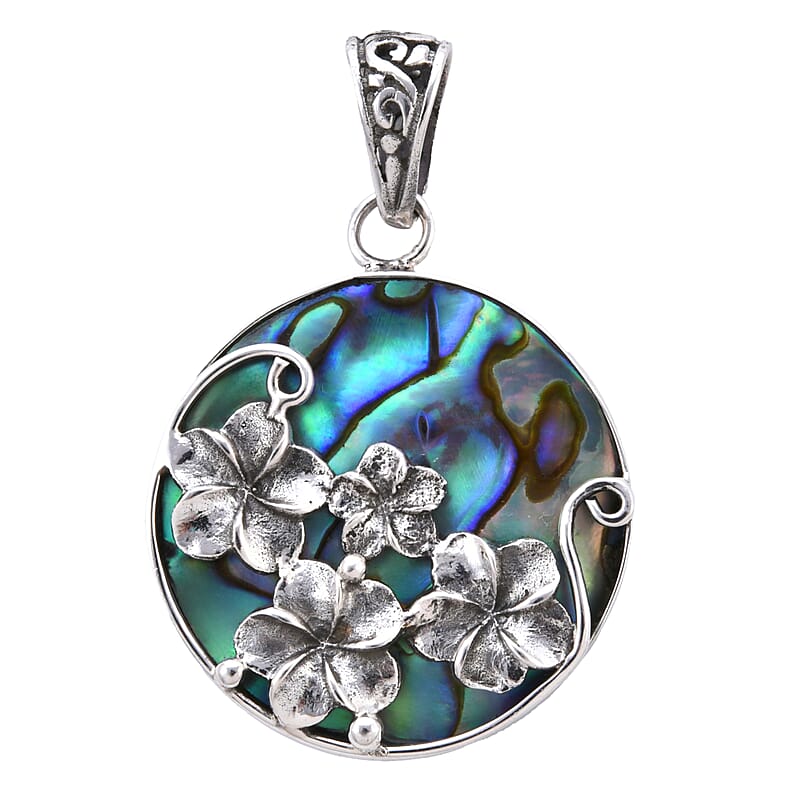 Bali Legacy Abalone Shell Round Pendant without Chain in Sterling Silver