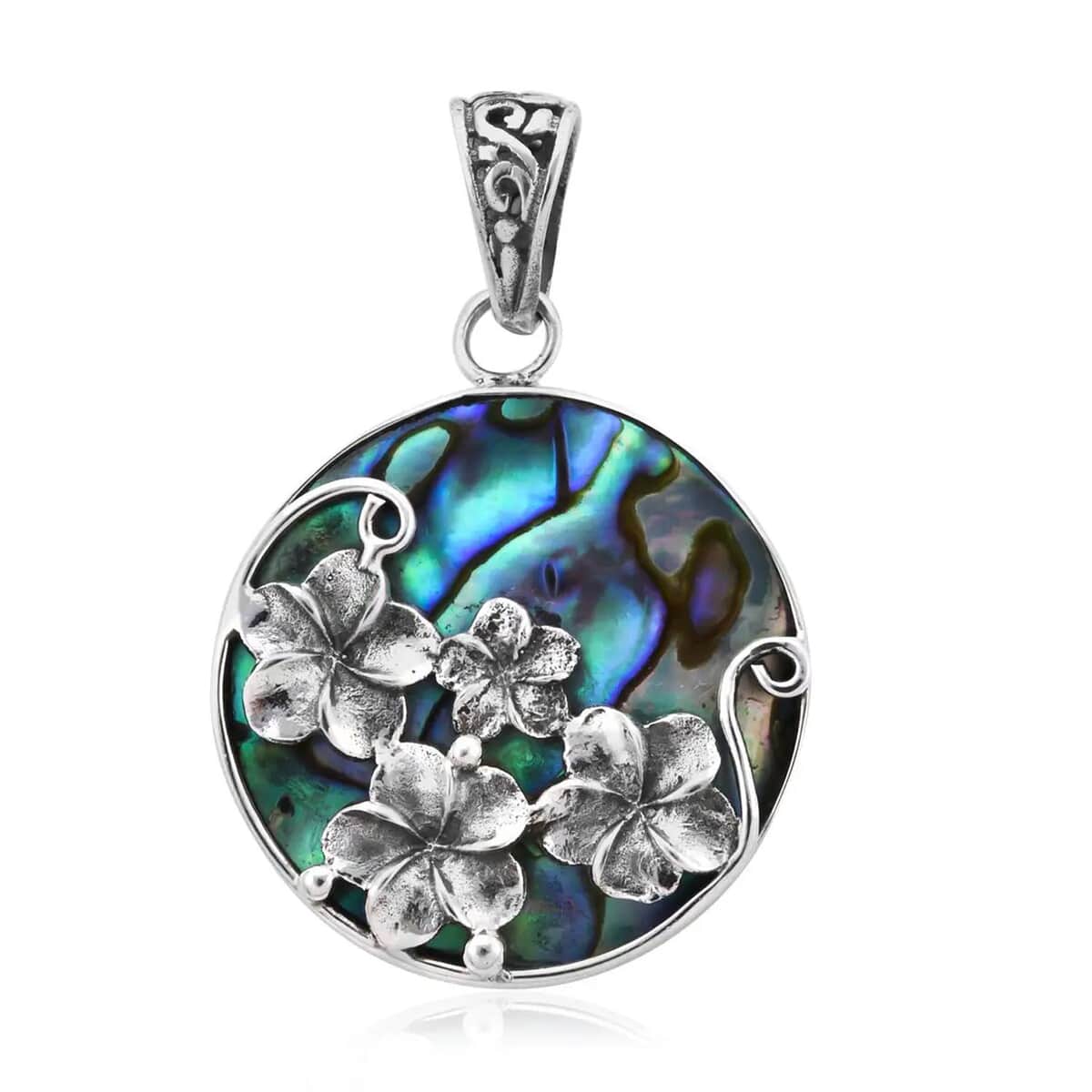Abalone Shell Pendant in Sterling Silver, Silver Solitaire Pendant, Beach Fashion Jewelry For Women image number 0