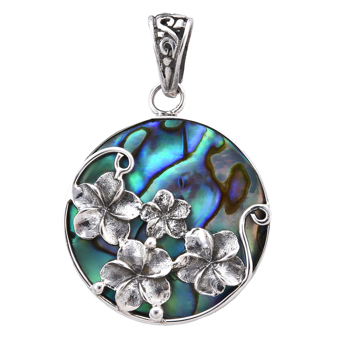 Abalone Shell Pendant in Sterling Silver, Silver Solitaire Pendant, Beach Fashion Jewelry For Women image number 0