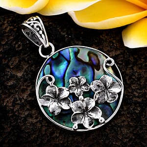 Bali Legacy Abalone Shell Pendant without Chain in Sterling Silver, Silver Solitaire Pendant without Chain, Beach Fashion Jewelry For Women