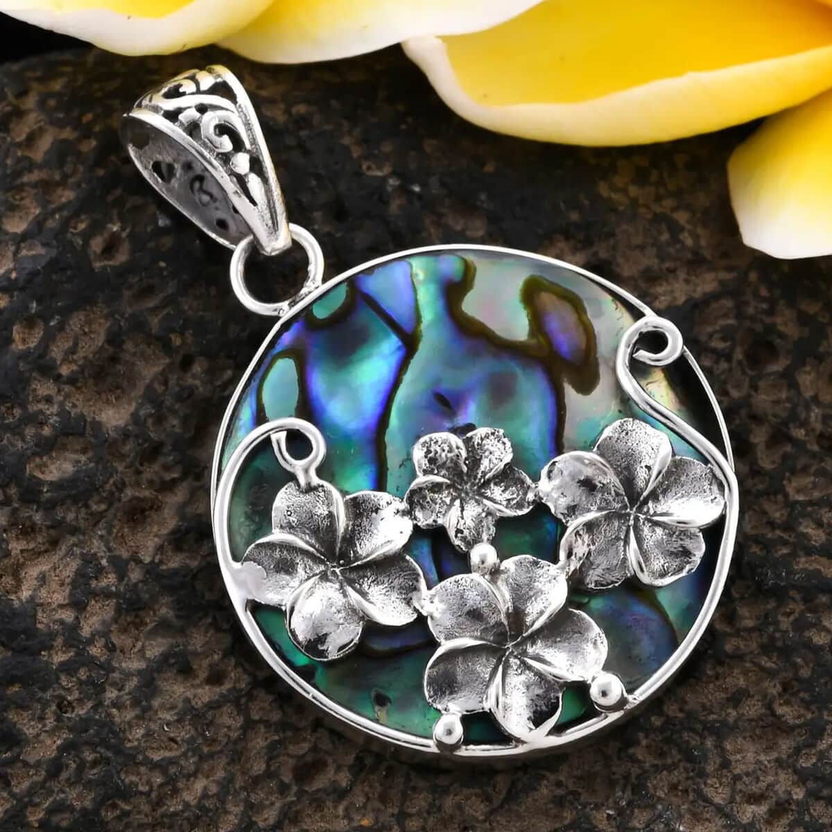 Abalone Shell Pendant in Sterling Silver, Silver Solitaire Pendant, Beach Fashion Jewelry For Women image number 1