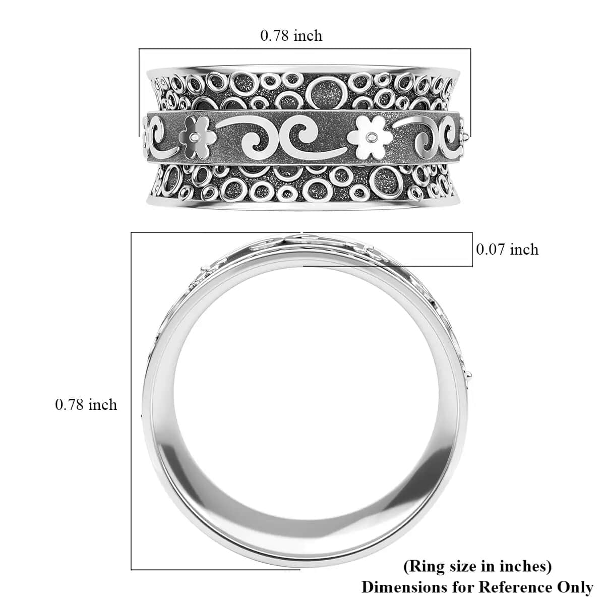 Floral Scroll Concave Spinner Band Ring in Sterling Silver, Fidget Rings for Anxiety, Stress Relieving Anxiety Ring Band, Promise Rings (4.40 g) (Size 7.0) image number 6