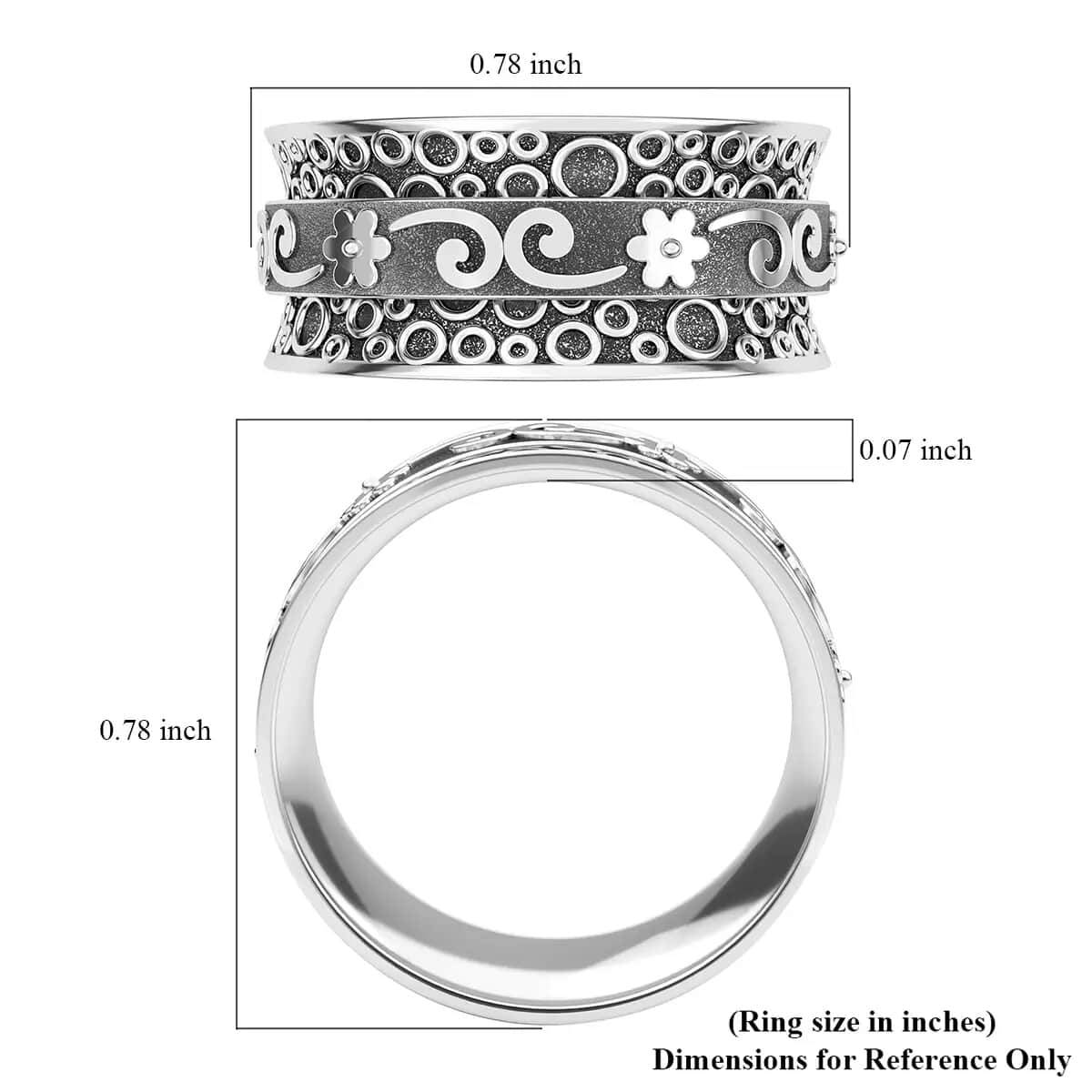 Floral Scroll Concave Spinner Band Ring in Sterling Silver, Fidget Rings for Anxiety, Stress Relieving Anxiety Ring Band, Promise Rings (4.40 g) (Size 8.0) image number 6