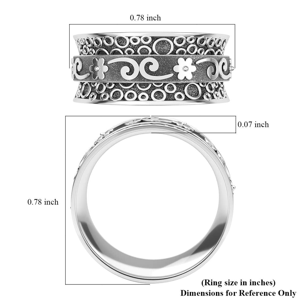 Floral Scroll Concave Spinner Band Ring in Sterling Silver, Fidget Rings for Anxiety, Stress Relieving Anxiety Ring Band, Promise Rings (4.40 g) (Size 9.0) image number 7