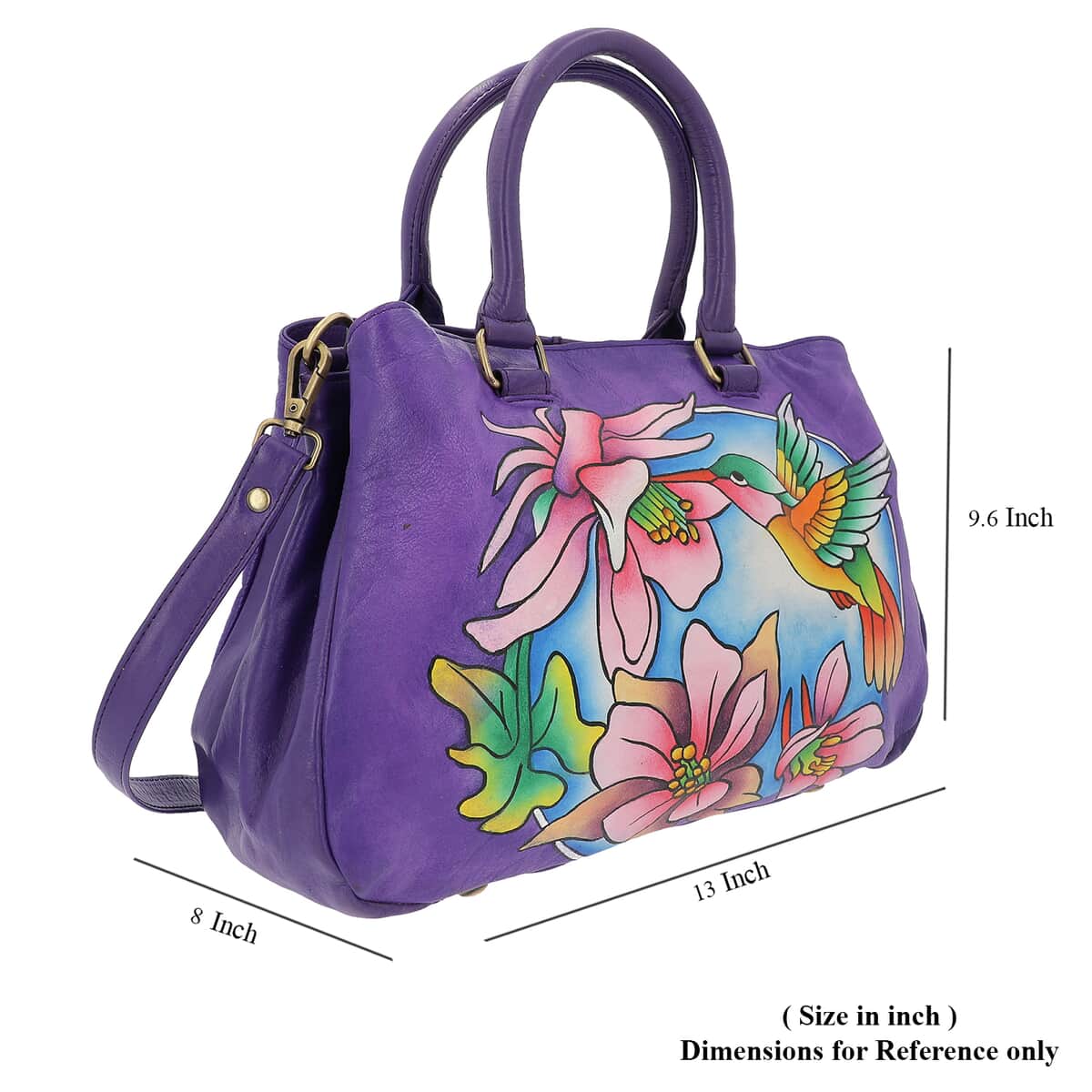 SUKRITI Brown Flower and Bird Hand Painted 100% Genuine Leather Shoulder Bag with Adjustable Handle Strap image number 6
