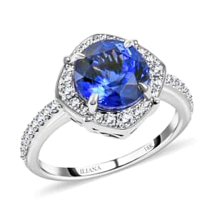 Iliana 18K White Gold AAA Tanzanite and G-H SI Diamond Halo Ring (Size 7.0) 5.34 Grams 4.15 ctw