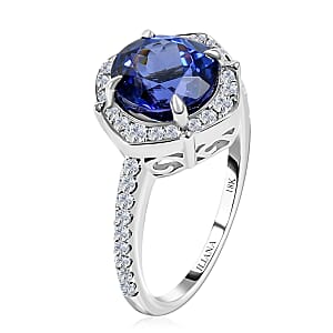 Iliana 18K White Gold AAA Tanzanite and G-H SI Diamond Halo Ring (Size 7.0) 5.34 Grams 4.15 ctw