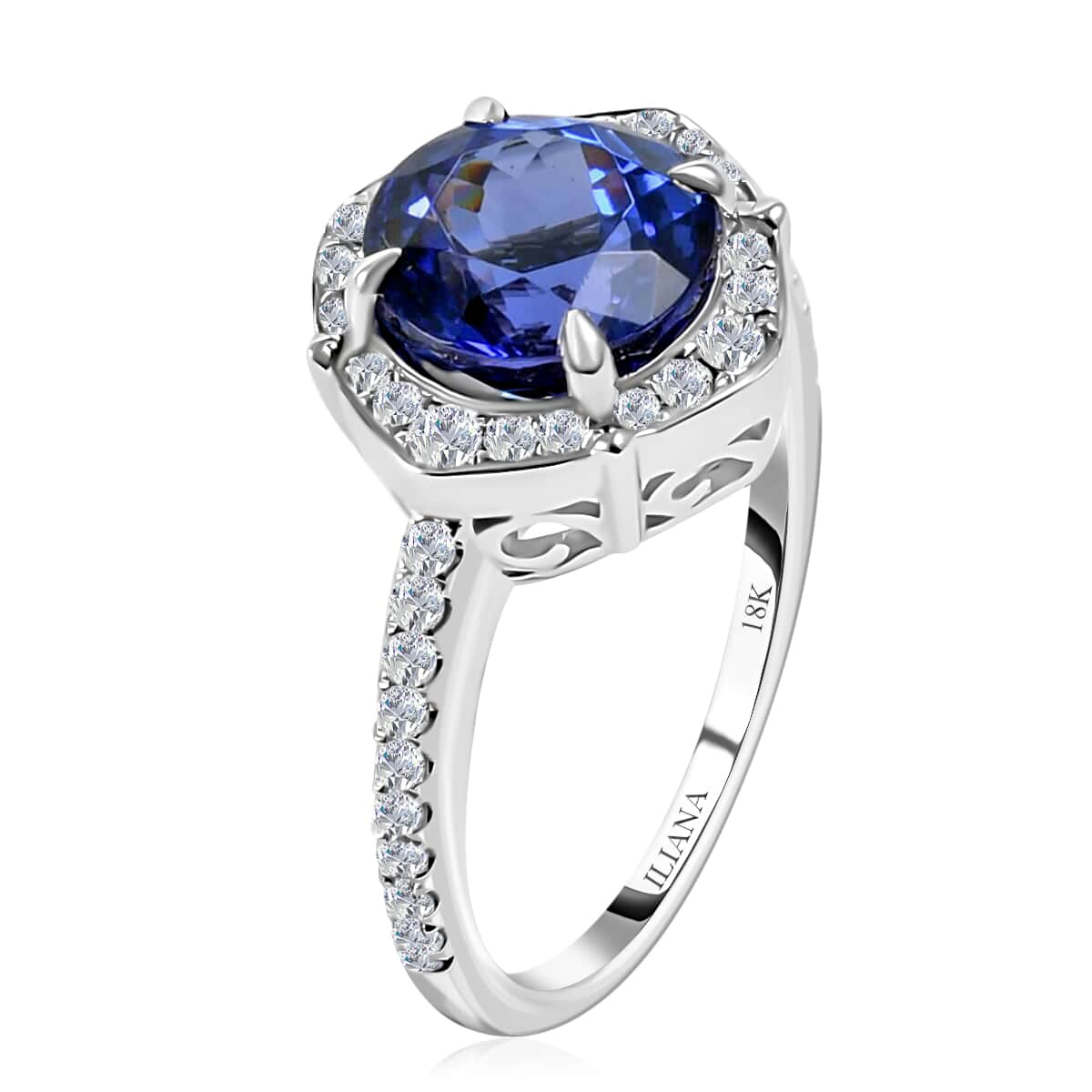 ILIANA AAA Tanzanite and Diamond G-H SI Cushion Halo Ring in 18K White Gold with Appraised Certificate 5.34 Grams 4.15 ctw image number 2