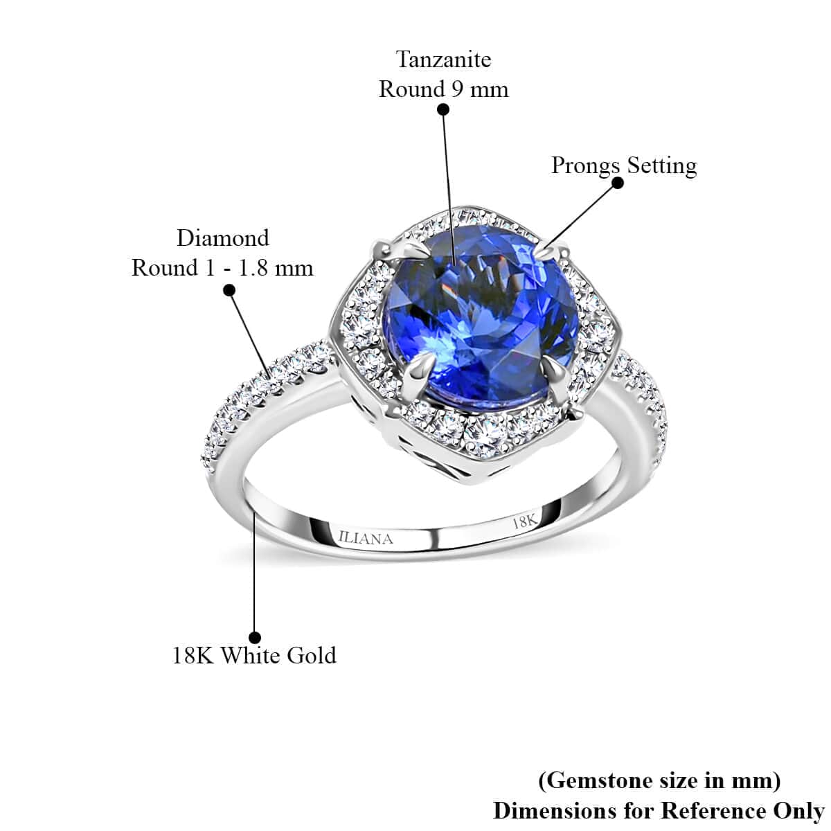 ILIANA AAA Tanzanite and Diamond G-H SI Cushion Halo Ring in 18K White Gold with Appraised Certificate 5.34 Grams 4.15 ctw image number 4