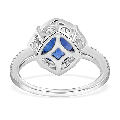 Iliana AAA Tanzanite and G-H SI Diamond  4.15 ctw Halo Ring in 18K White Gold (Size 8.0) 5.34 Grams