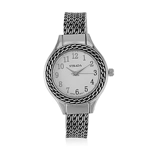 Strada Japanese Movement Cuff Watch in Black Oxidized Silvertone with Stainless Steel Back (26.67-33.27mm)