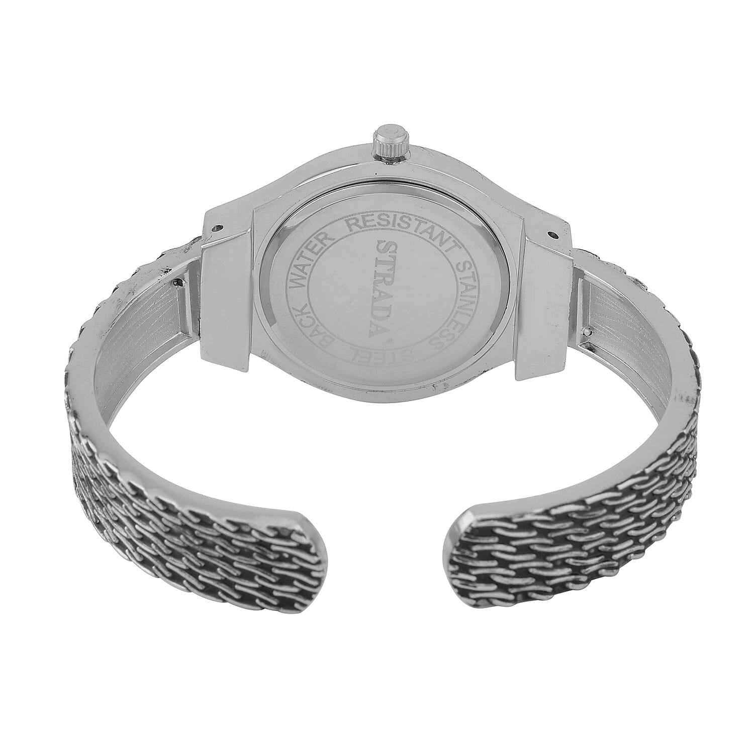 Strada Japanese Movement Cuff Watch in Black Oxidized Silvertone with Stainless Steel Back (26.67-33.27mm)