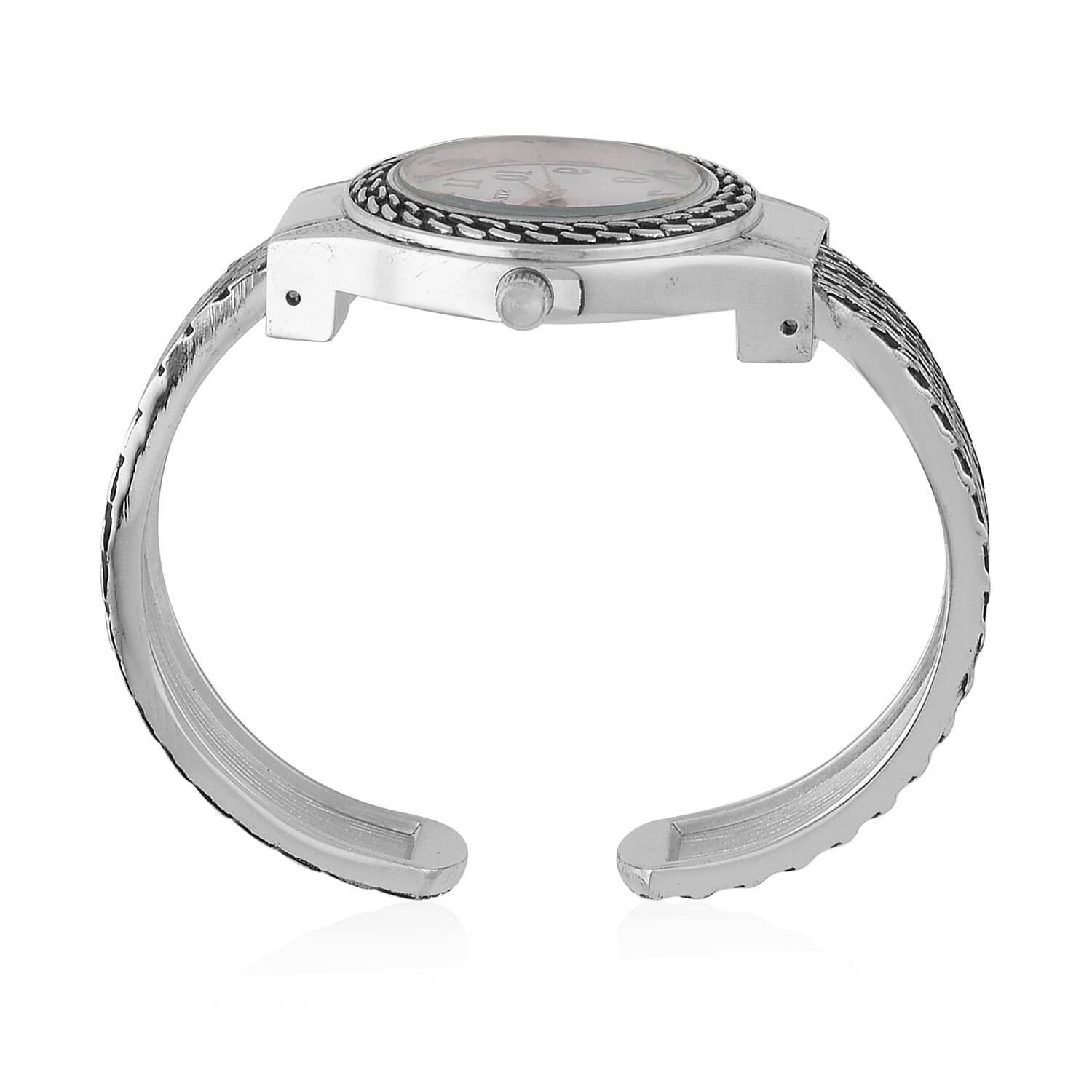 Strada Japanese Movement Cuff Watch in Black Oxidized Silvertone with Stainless Steel Back (26.67-33.27mm)