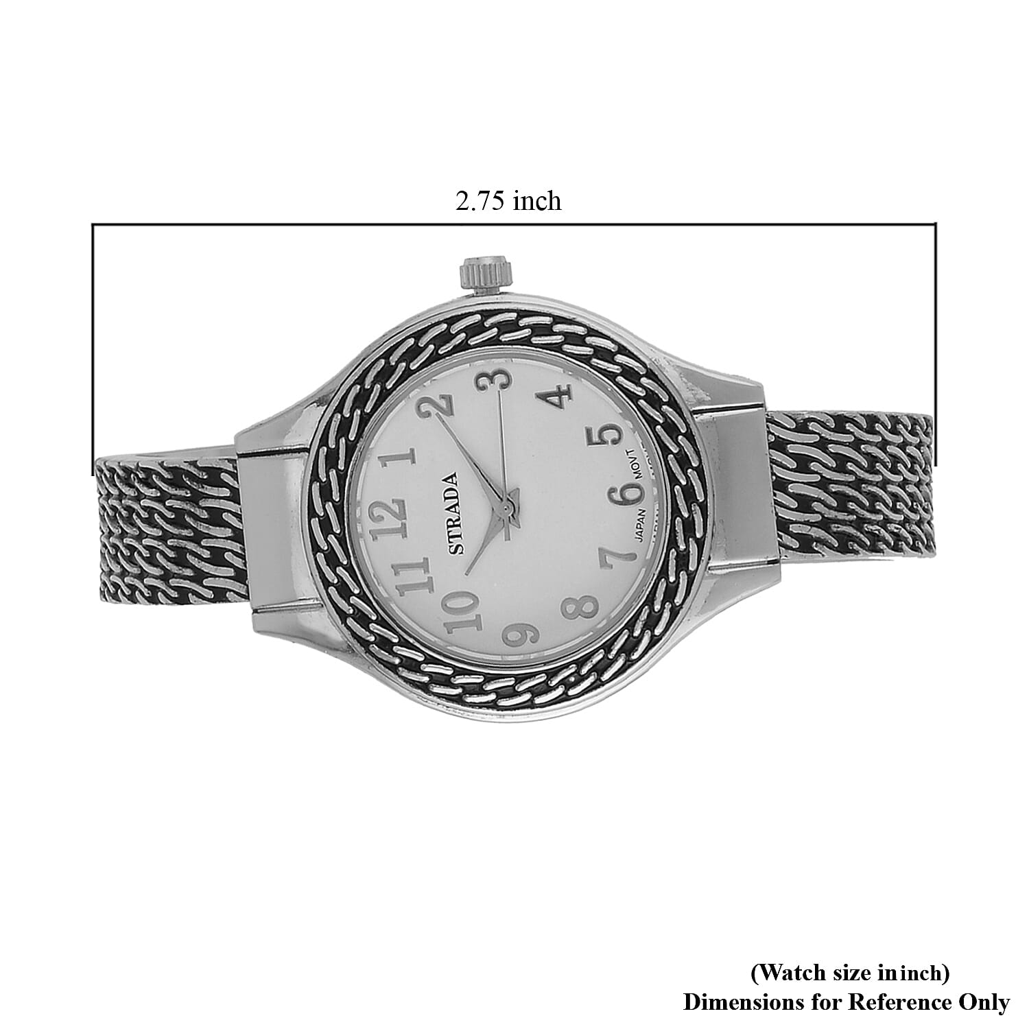 Strada Japanese Movement Cuff Watch in Black Oxidized Silvertone with Stainless Steel Back (26.67-33.27mm)