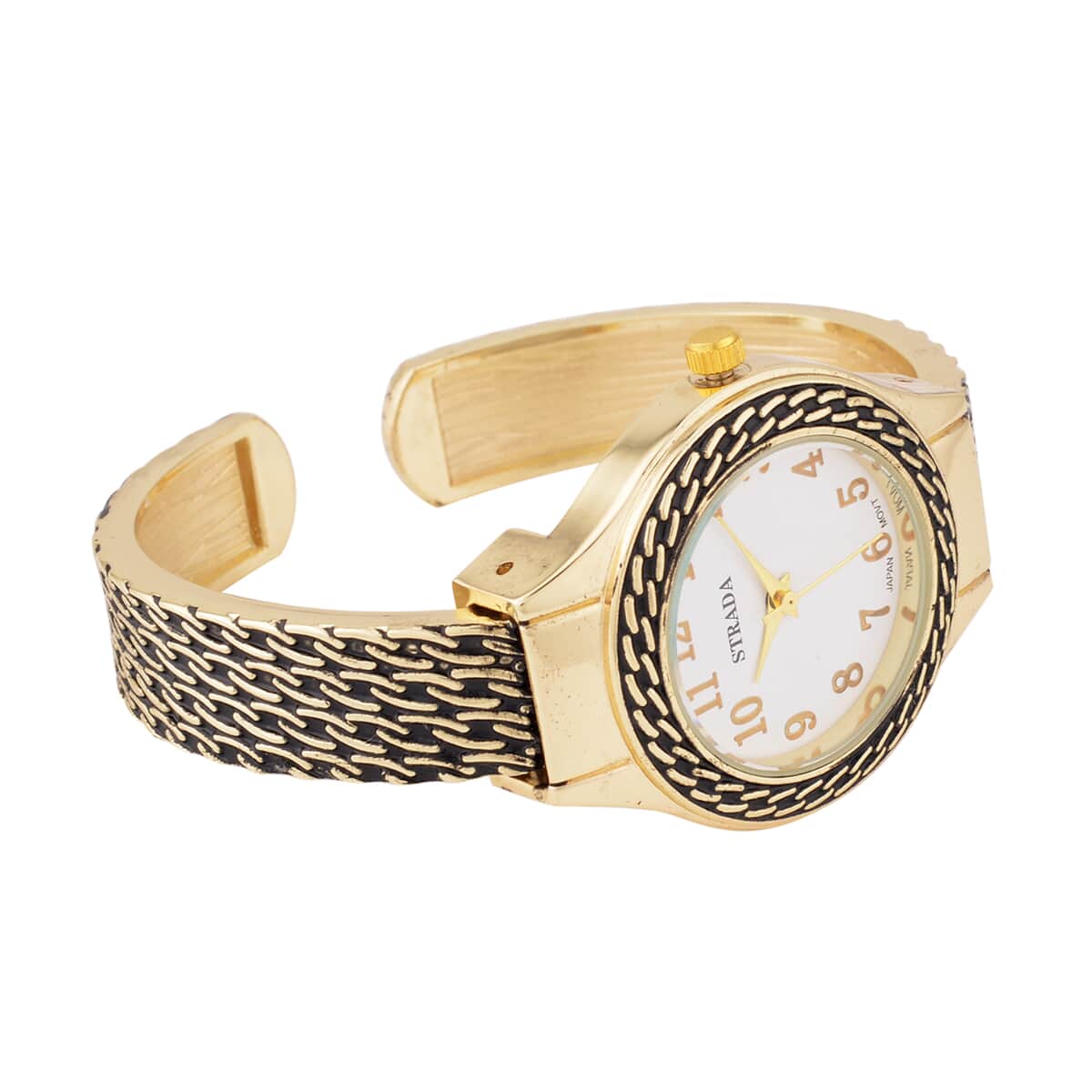 Strada Japanese Movement Cuff Watch in Black Oxidized Goldtone with Stainless Steel Back (26.67-33.27mm) image number 4