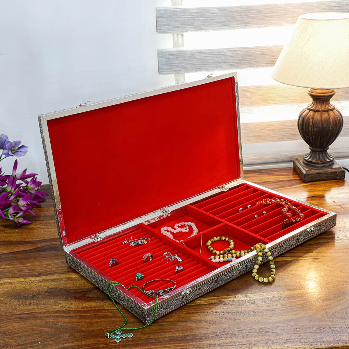 Largest Ever Hand Crafted Oxidized Rose Embossed Jewelry Box with Scratch Protection Interior image number 1