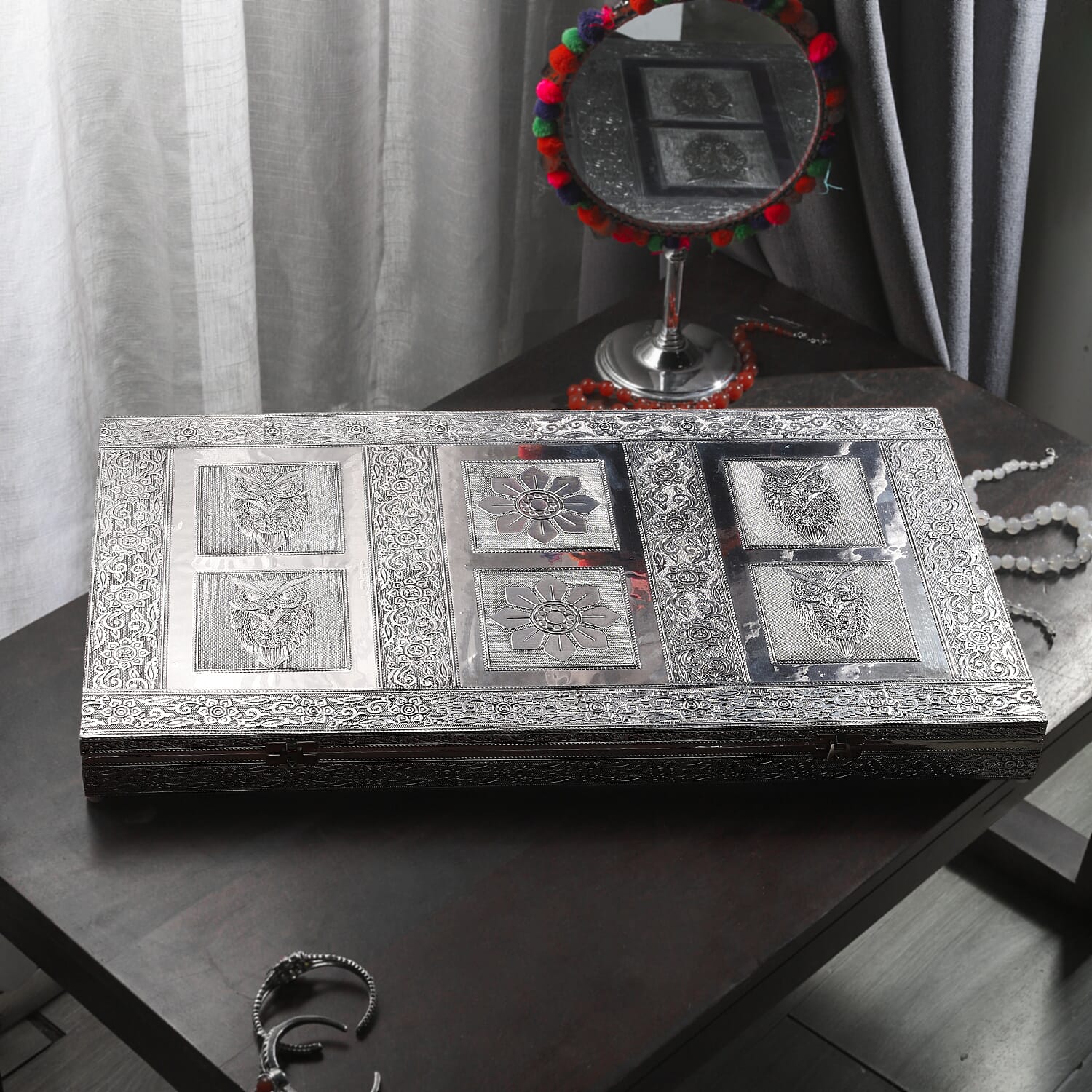 Hand Crafted Oxidized Owl Embossed Jewelry Box with Scratch Protection Interior